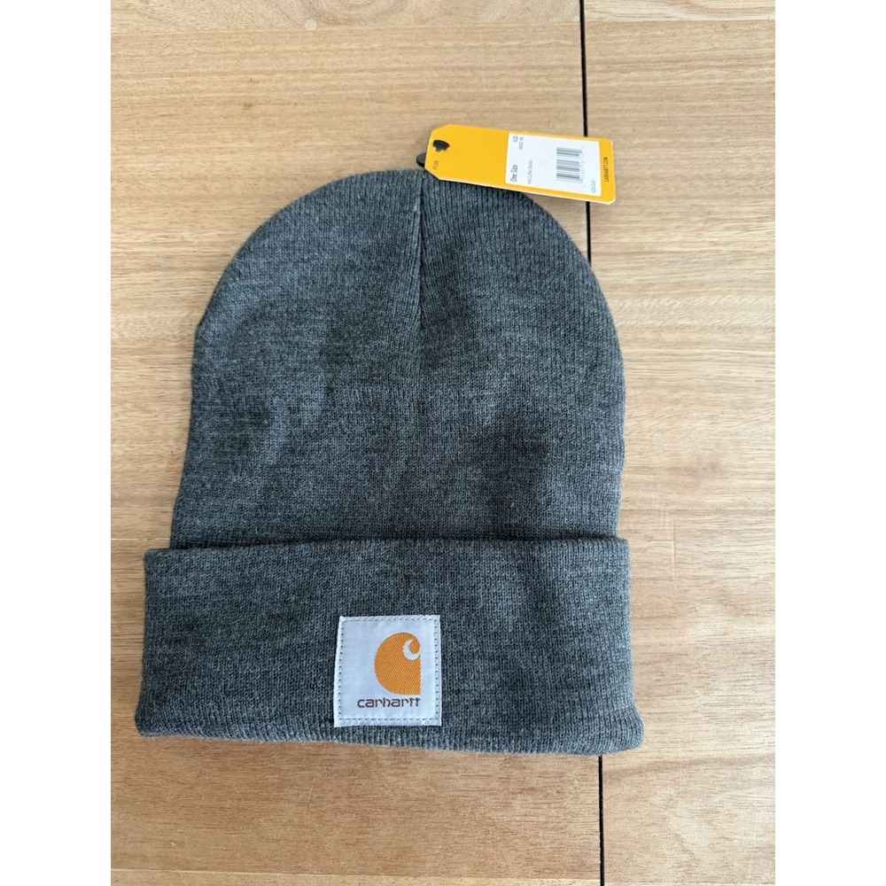 Carhartt A18 Knit Cuffed Beanie Hat Gray Heather One Size NWT Logo Cap USA